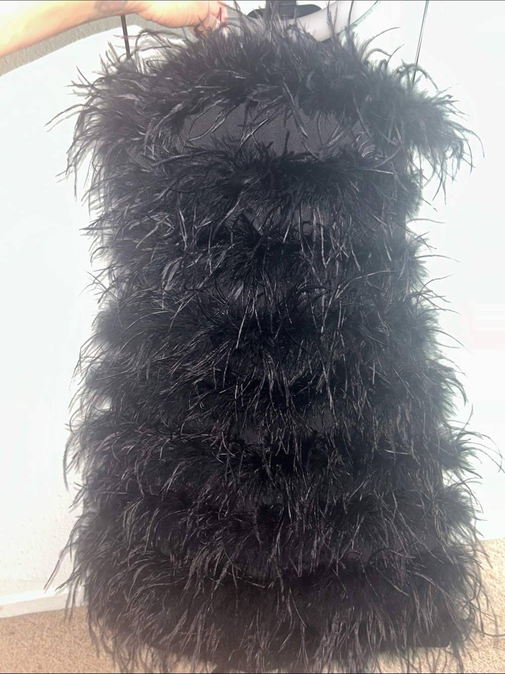 Nasty Gal Black Strapless Feather-Trim Mini Dress